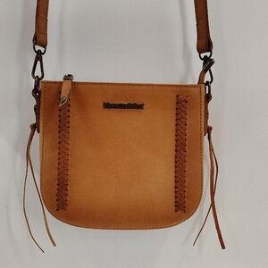 Montana West 100% Genuine Leather Whipstitch Crossbody Bag Brown Pockets